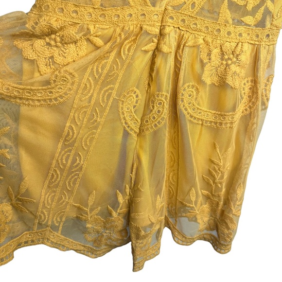 Honey Punch Plunge Lace Romper Yellow Playsuit Jumpsuit - Picture 10 of 16